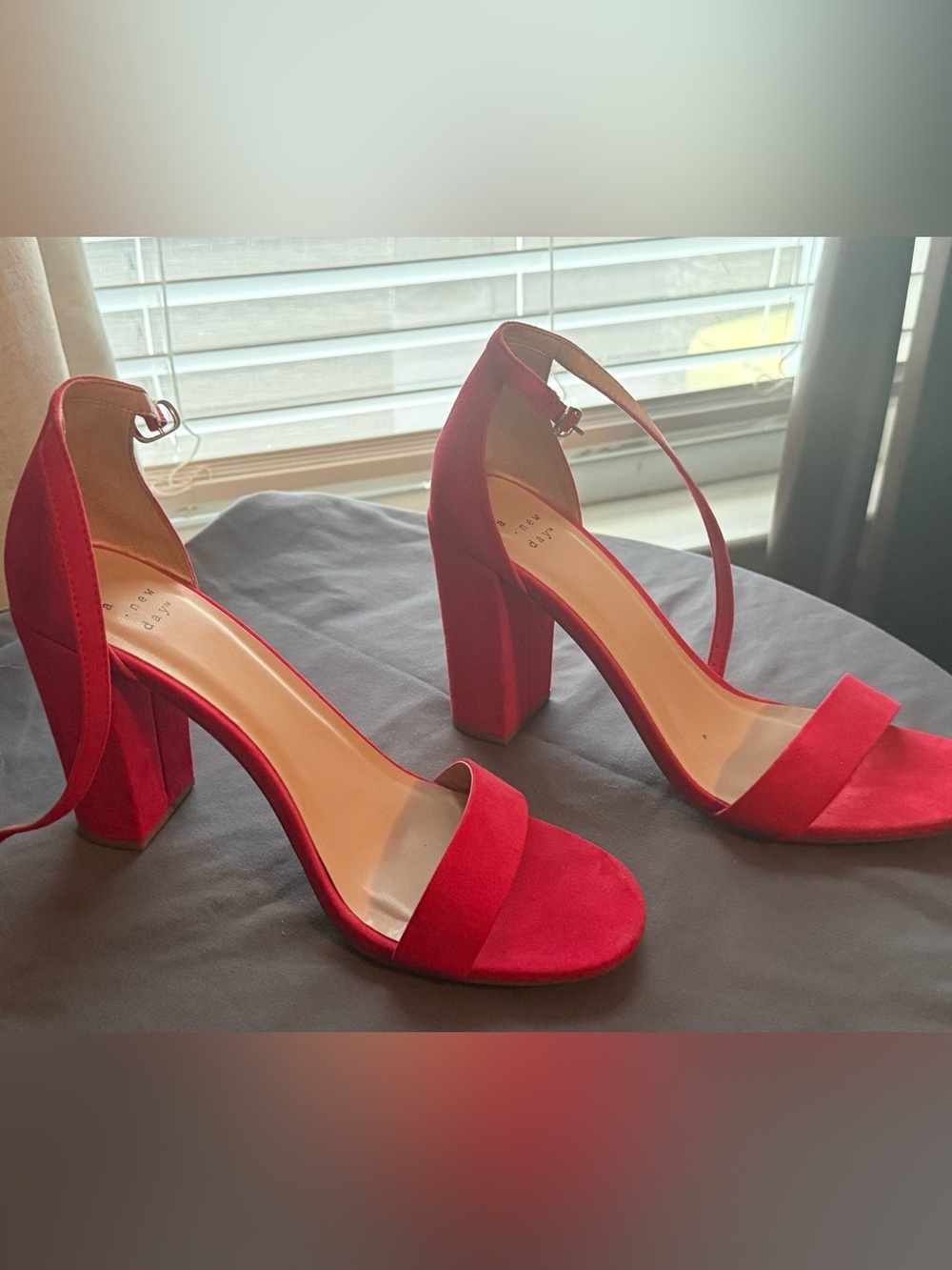 A New Day Red Ankle Strap Block Heel Sandals Size 9.5